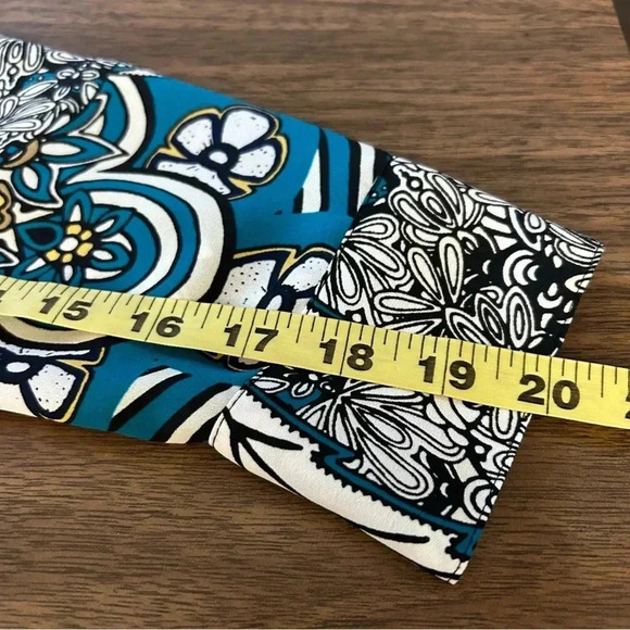 ❤️ Express Portofino Blouse Teal Black Roll Tab Sleeves Floral Stripes XS - Picture 7 of 11